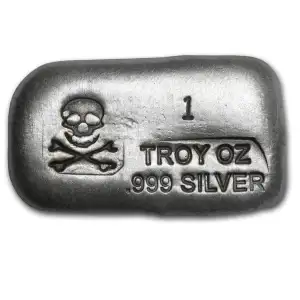 1 oz Hand Poured Silver Bar - PG & G (Skull & Bones)