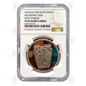 AH1414//1993 EGYPT S5PND
DECORATIVE VASE
KING NARMUR
PF 69 ULTRA CAMEO NGC